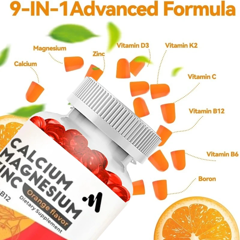 Adult Calcium Magnesium Zinc Gummies: Organic 1000mg Calcium Magnesium Citrate Supplement, Containing D3 and B12