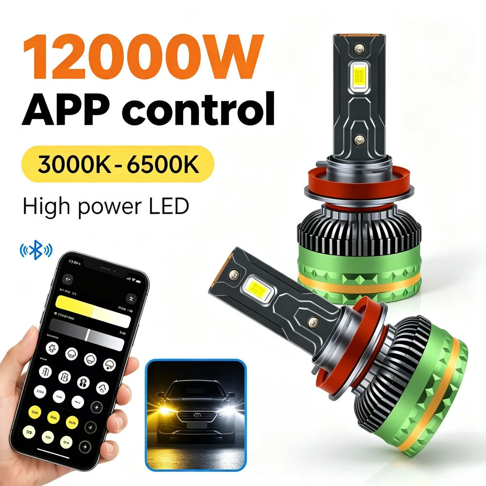 

12000W APP Control H7 H4 H11 Led Headlight H1 9005 HB3 9006 9012 Turbo Lamp Car Led Headlamp 3000K 4300K 6500K 3 Colors 12V