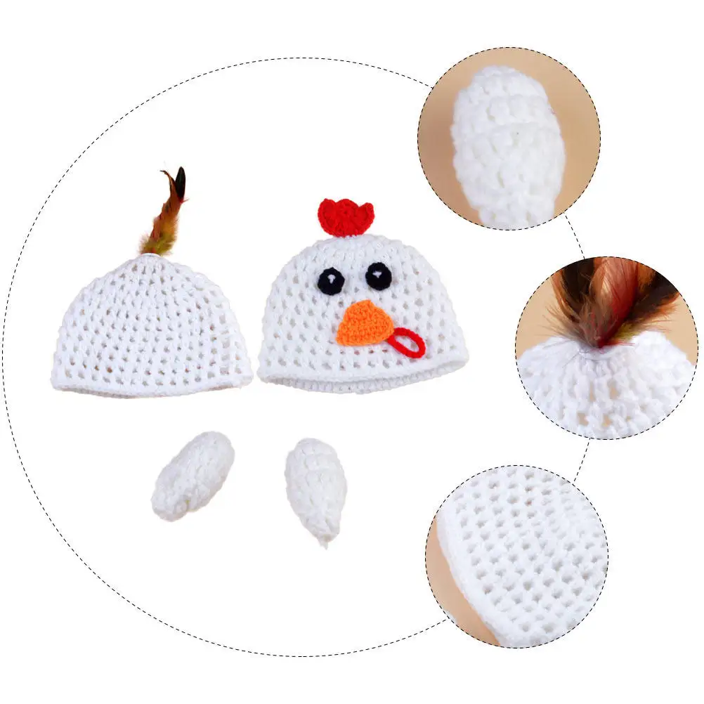 

1 комплект детских вязаных реквизитов для фотосессии: белый костюм цыпленка ручной работы, вязаный крючком наряд для новорожденных на День рождения и Рождество