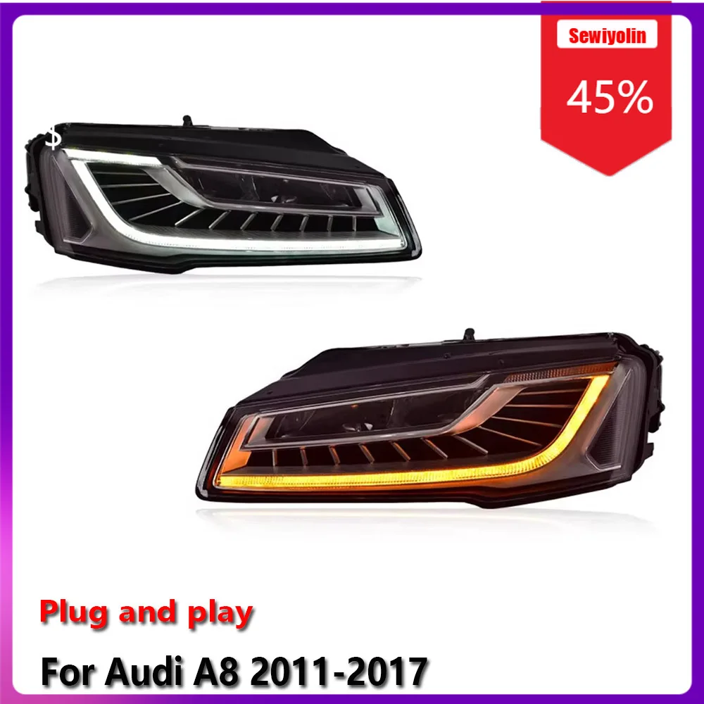 

Car LED Lamp Headlight Assemblies For Audi A8 A8L 2011-2017 Fog DRL Brake Turn Signal Lamp Plug and Play