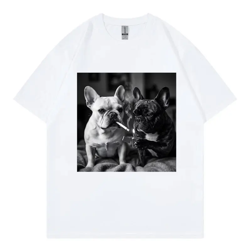 French Bulldog Smoking Funny Dog Meme T Shirt Men Women Vintage Fashion Short Sleeve T-shirts Summer Casual Loose Cotton T-shirt