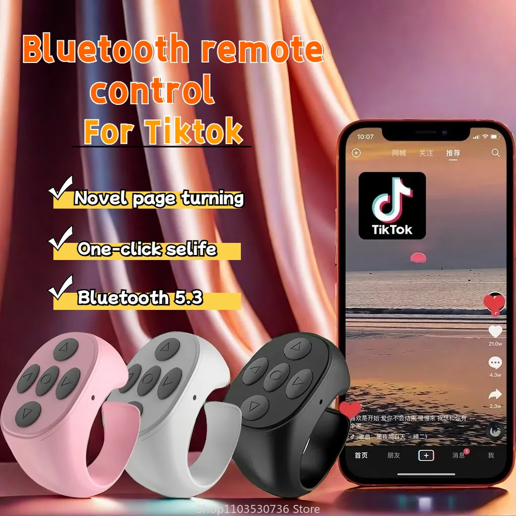 

2024 New Wireless Bluetooth Mobile Selfie Lazy Artifac Photo Turn Page Controller Tiktok Remote Control Ring Controller