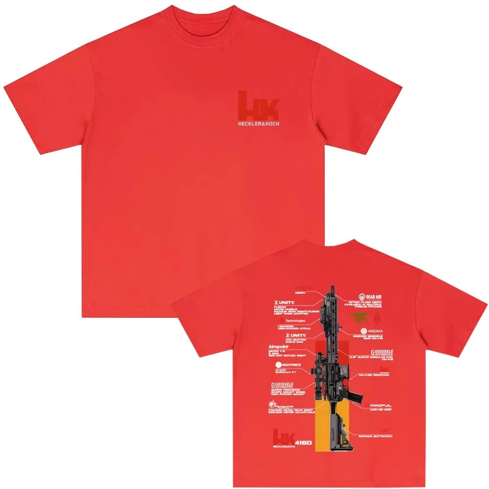 2026 Neues Herren-Grafik-T-Shirt in Heckler & Koch HK416-Design aus Baumwolle, schweißableitend, atmungsaktiv, hochwertig, lässig – Detail 4