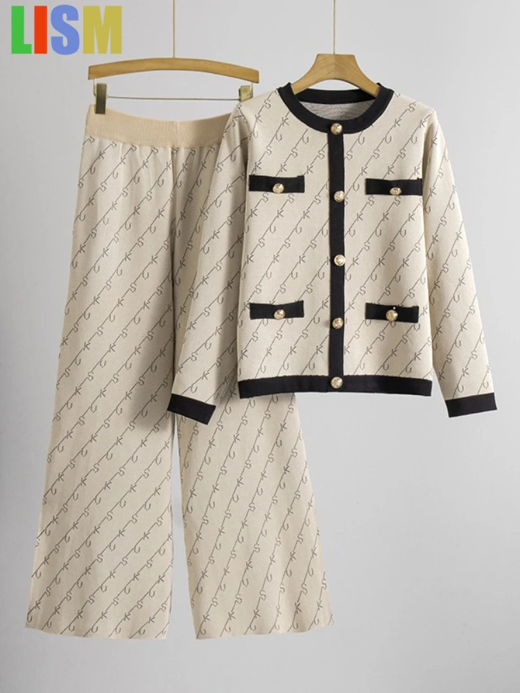 

LISM winter two piece set knitted for woman 2025 high waist slimming socialite temperament high-end long sleeved pants suits