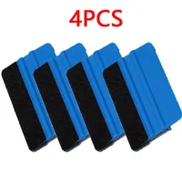 Car Blue Vinyl Carbon Fiber Window Ice Remover Cleaning Wash Car Scraper With Felt Squeegee Tool Film Wrapping Scraper 1/2/4Pcs