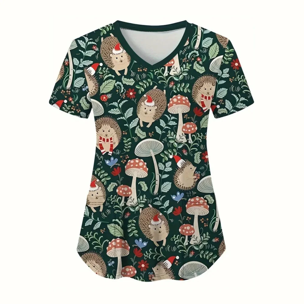 Cartoon Animal Nursing Scrubs Tops Women Nurse Uniform Women Fashion V-neck Pocket Overalls Medical Uniforms Uniforme Nursing