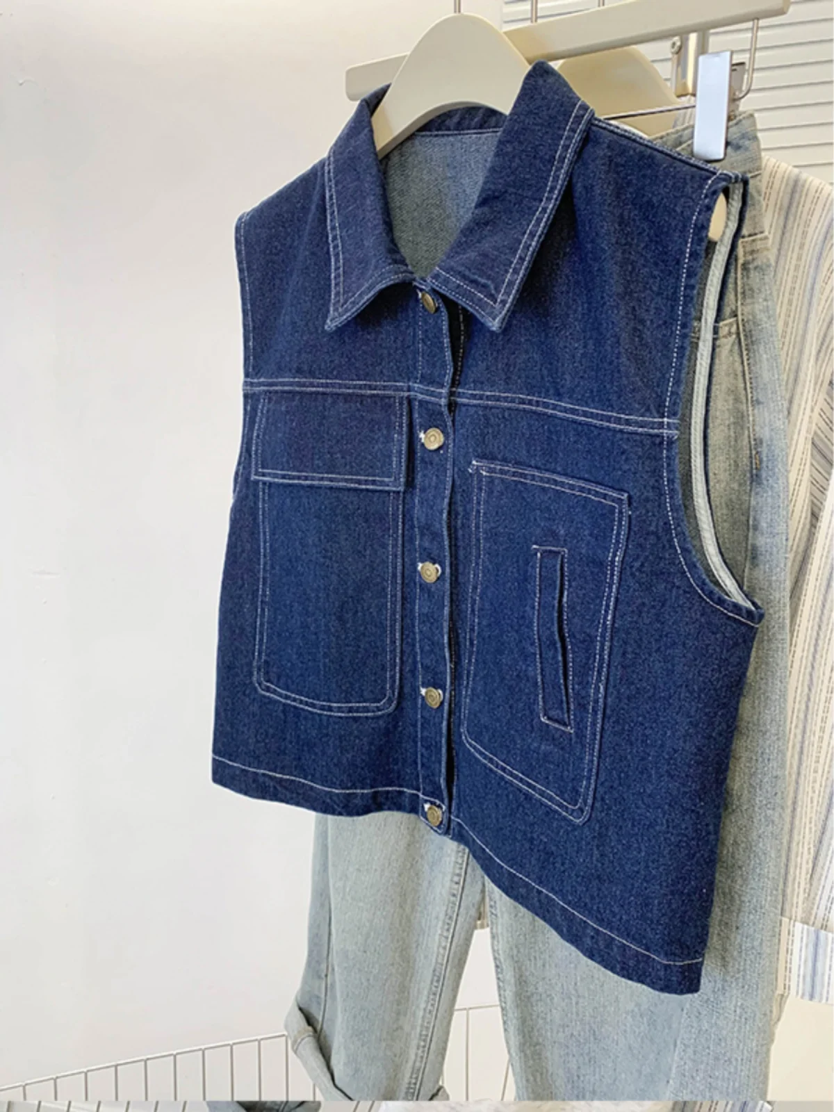 الرجعية هونغ كونغ Sle Faionable الدنيم سترة المرأة الخريف الشتاء جديد Sle طوق Svel ملابس خارجية طوق