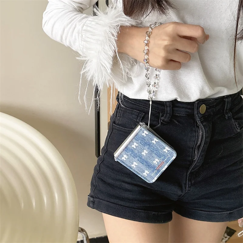 Funda de teléfono para Samsung Galaxy Z Flip 6 5 4 3 pulsera con bonito lazo borde recto funda a prueba de golpes para Samsung Z Flip6 ZFlip6