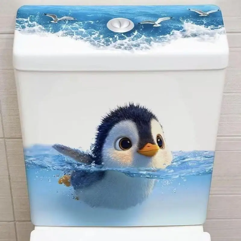 1Pc Cute Otter Toilet Tank Sticker,Ocean Wave Vinyl Decal For Bathroom Decor
