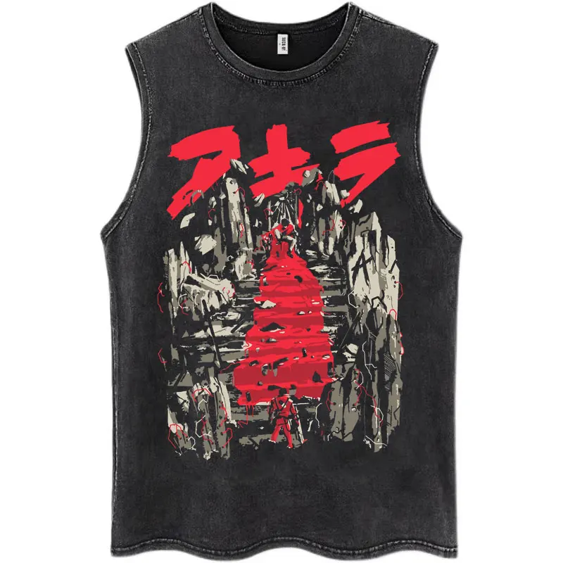 Japanese Anime Akira Washed Tank Tops Science Fiction Movie Shotaro Kaneda Vests Men Women Fashion Cotton Sleeveless T Shirts