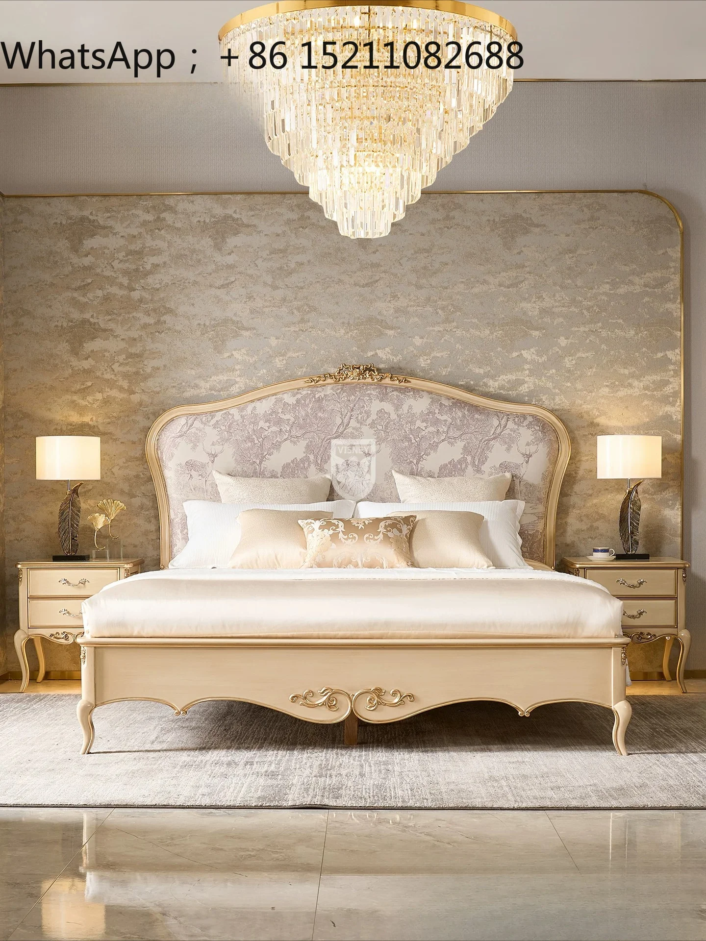 SCY solid wood bed master bedroom princess bed fabric soft bag engraved 1.8 meters double bed