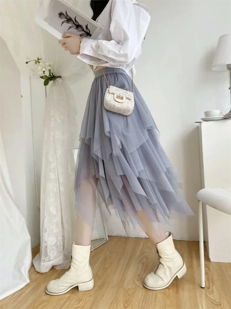 

Women Skirt Irregular Saia Pure Color Harajuku Female Summer Skirts Vintage New Jupe Longue Fashion Chic Saias