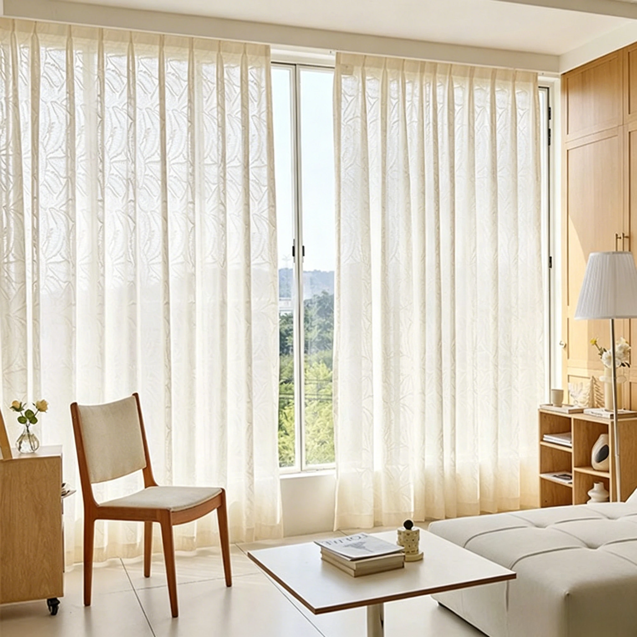 

Cream Style Curtains for Living Room Jacquard Window Screen Blackout Soundproof UV Protection Decorative Drapes Sunshade Cloth