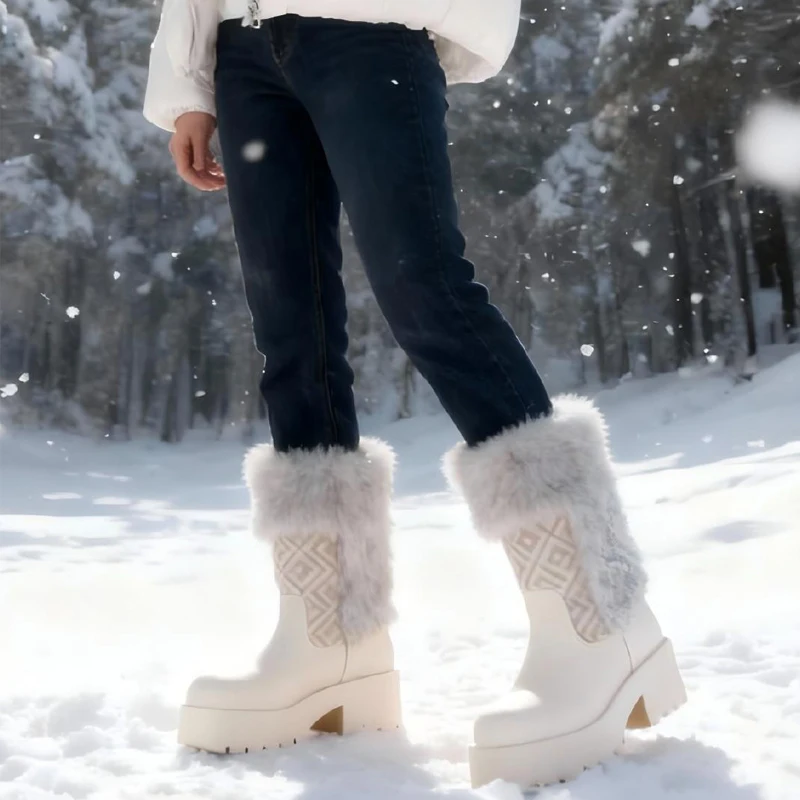 2025 شتاء جديد الخشنة عالية الكعب سميكة القاع حذاء الثلج عالي الرقبة دافئ الأوروبية والأمريكية الرجعية الجلد المدبوغ ضوء أحذية بوت قصيرة فاخرة #6