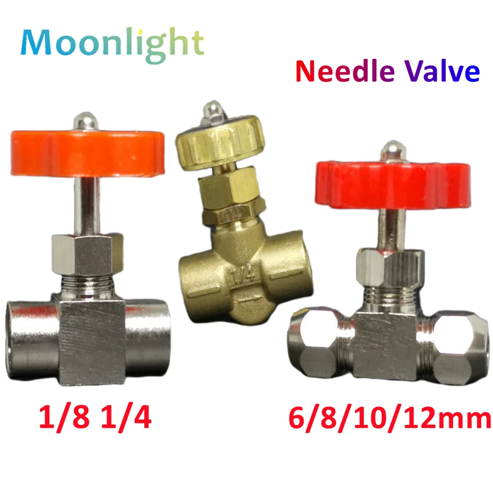 6 8mm 10mm Hole Dia Orange Plastic Handle Metal High-Pressure Durable Tube Needle Type Globe Valve Nickel Plated Copper 1/8 1/4