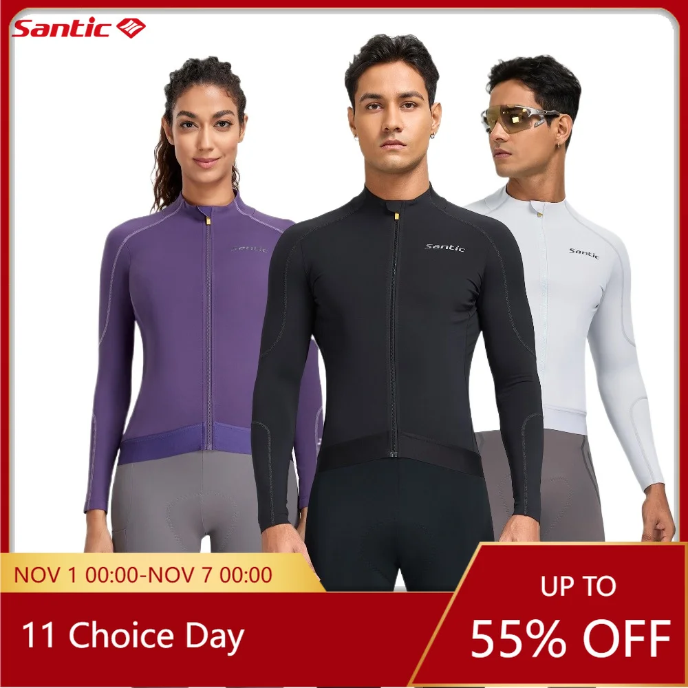

Santic, новинка 2025 года, велосипедные майки, осень/зима, тонкая бархатная одежда с длинными рукавами для велоспорта, теплый топ унисекс для шоссейного велосипеда TZ25C01187