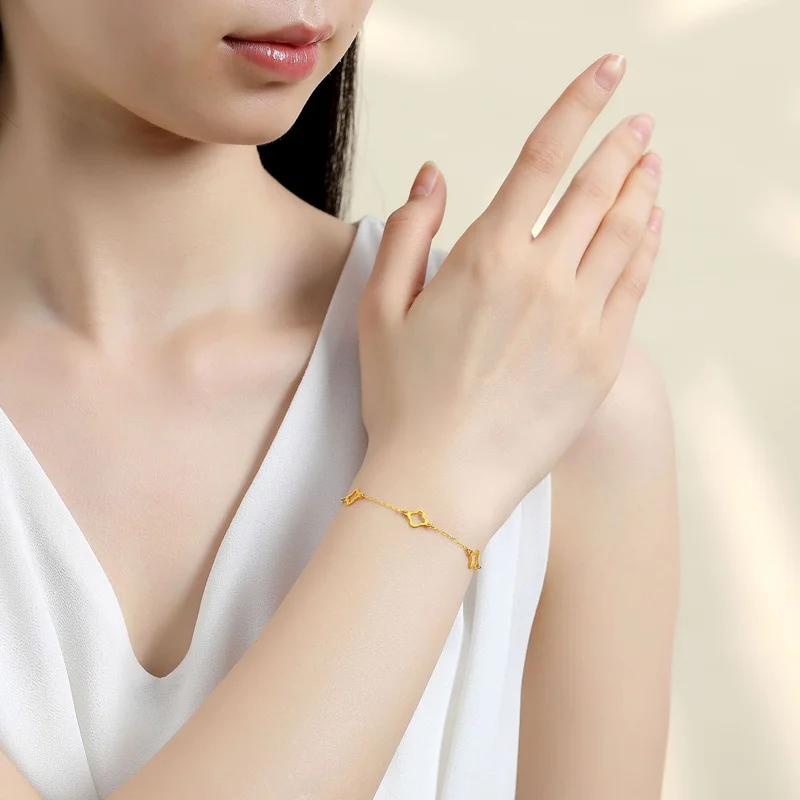 EVISPOL Fashion Stainless Steel Clover Flower Bracelet Set for Women Stylish Gold Color Bangles Earring Piercing Jewelry Gifts