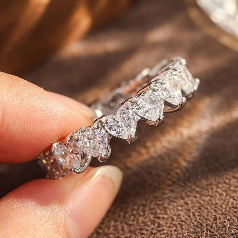 925 Sterling Silber Einfacher Herz-Zirkon Damenring Exquisiter Modeschmuck für Hochzeit, Party, Verlobung, Valentinstag Edle Schmuckstücke – Detail 3