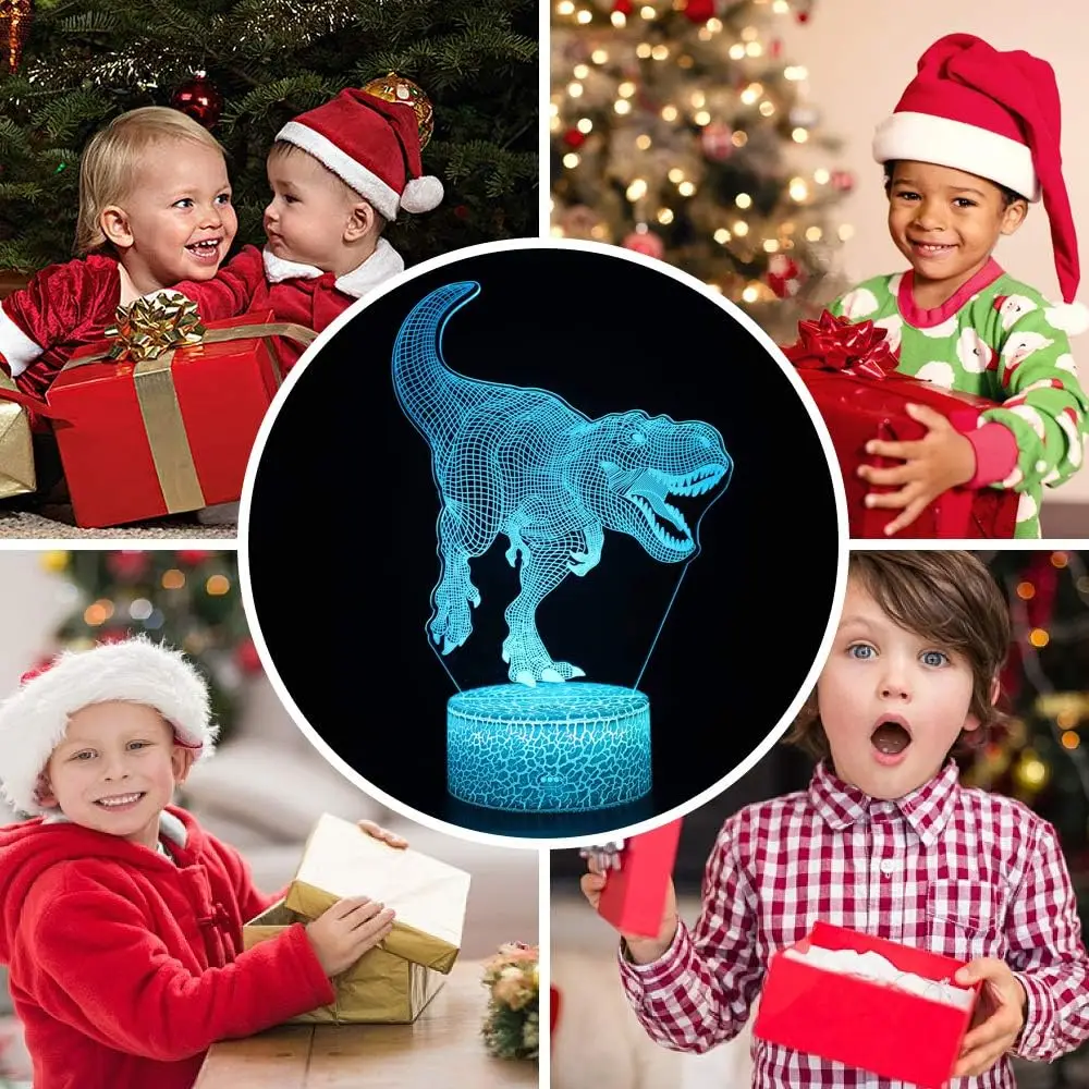 Nighdn Dinosaur 3D Illusion Lamp para niño, lámpara de dinosaurio, 7 colores, Touch LED Night Light, regalo de cumpleaños de Navidad para niño y niña