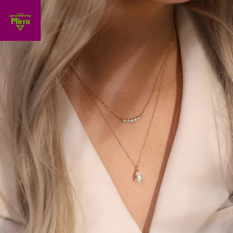 

1ct 2ct Moissanite Necklace for Women S925 Pure Silver Diamond Classic Water Drop Shape Pendant Wedding Jewelry