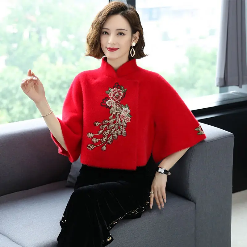 

Mink velvete cape female shawl women with foreign style fashion high -end cape autumn and winter short mothers coat outer tops