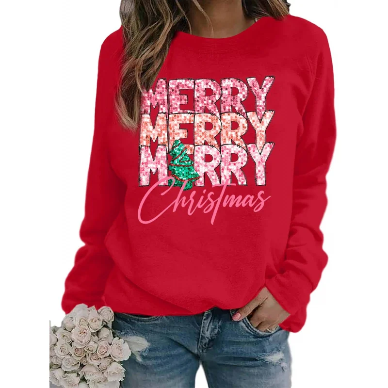 

Women's sports shirt Christmas happy fun long sleeved pullover