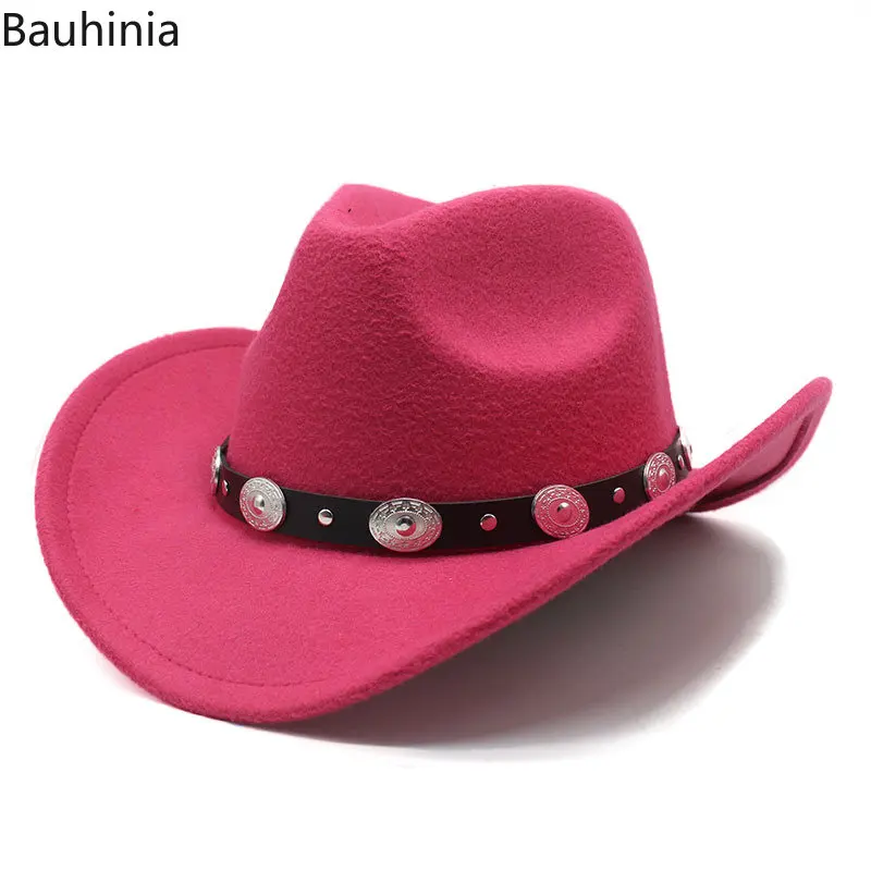 Bauhinia Vintage Western Cowboy Hat For Men Autumn Winter  Wide Brim Felt Fedoras Hats Cowgirl  Church Women Hat