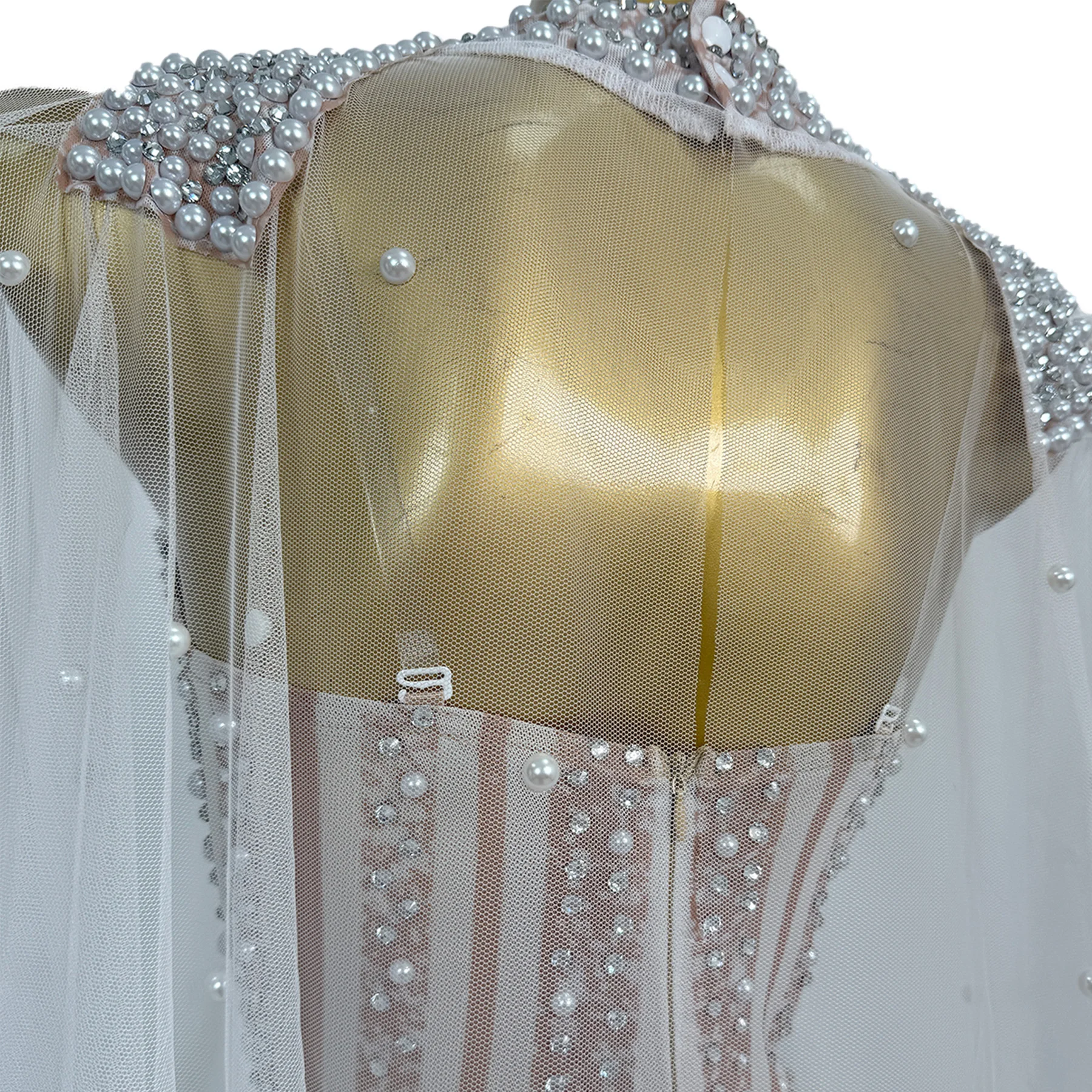 Pixing النساء فستاين سهرة/فساتين الحفلات تألق اللؤلؤ المياه الماس معلقة الرقبة الأبيض شبكة عباءة فستان فاخر مأدبة فستان حفلة عيد ميلاد #6