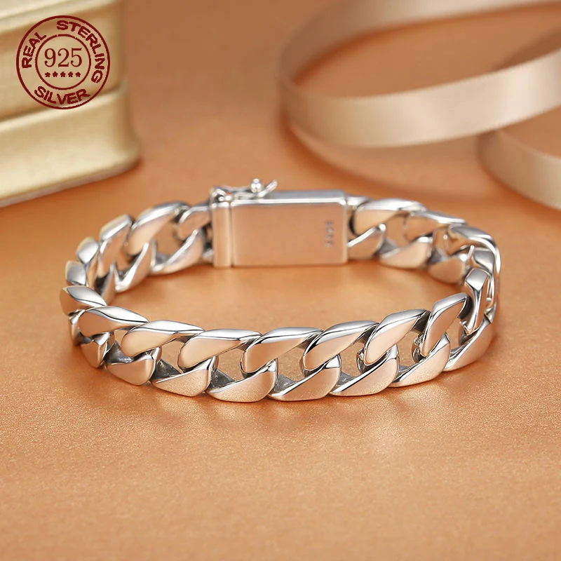 Factory Price 100% S925 Sterling Silver Punk Bracelet 7MM 8MM 10MM S925 Silver Jewelry Certified Never Fade Jewelry Gifts