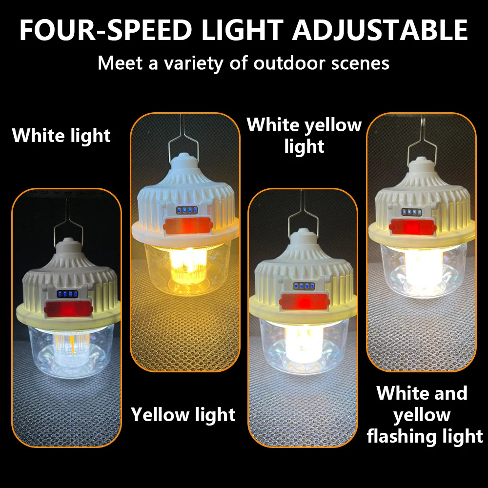 الطاقة الشمسية LED التخييم ضوء 2400mAh نوع C لمبة قابلة للشحن مقاوم للماء خيمة معلقة فانوس المحمولة الدافئة + الأبيض مصباح العمل في حالات الطوارئ