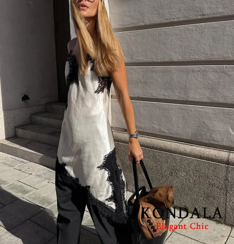 Kondala senhora y2k renda halter vestido de cetim assimétrico mini vestido 2025 primavera outono moda high street namoro quente-sexy senhora vestido