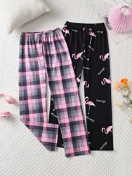 2pcs Girls Teenagers Plaid Sleep Pants, Lightweight Comfortable Soft And Casual Pajama Pants, As Daily Gift