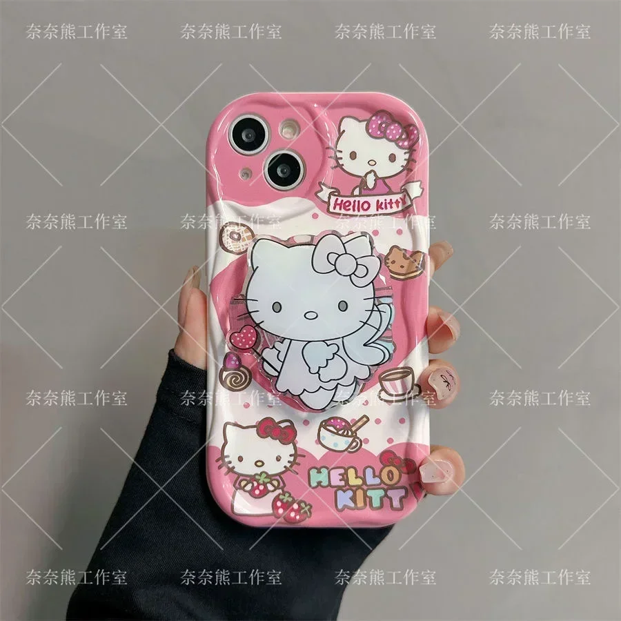 Hello Kitty 3D Wave Bracket Bracelet Case for OPPO Realme 12 11 10 9 8 7 7i 6 5 Pro Plus C67 C55 C31 C35 C12 C15 C20 C21Y Cover