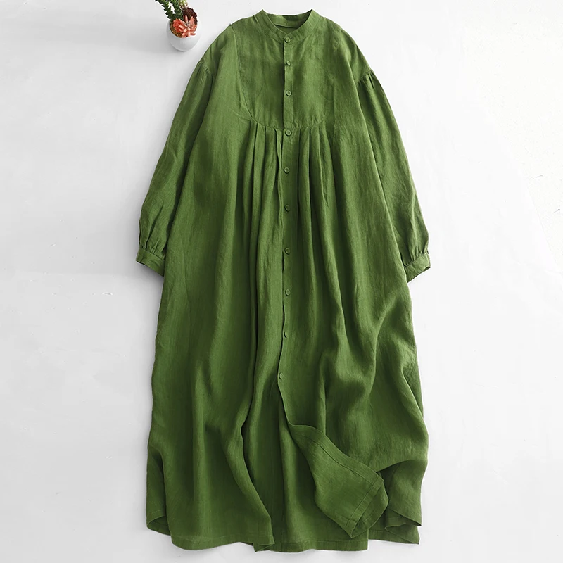 

Ele Simple Long Pure Color Open Cardigan Dr plus Size Women's Loose Fit Long Sve Stand Collar Autumn Cotton Dr