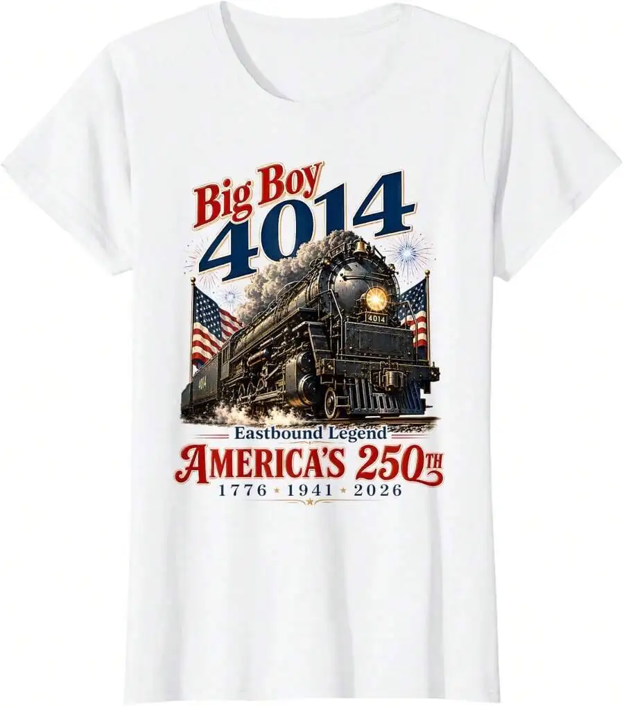 Big Boy 4014 Train 4Th Of July Retro America Flag Men Women T-Shirt 100% Cotton Trendy Y2K Short-Sleeve Tee – Soft,