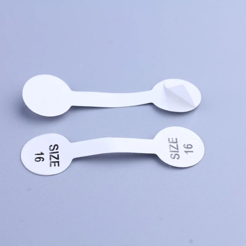 100pcs Ring Size Printed Tags Self-adhesive, glue ends adhesive free shank Jewellery necklace gummed tag rings label sticker