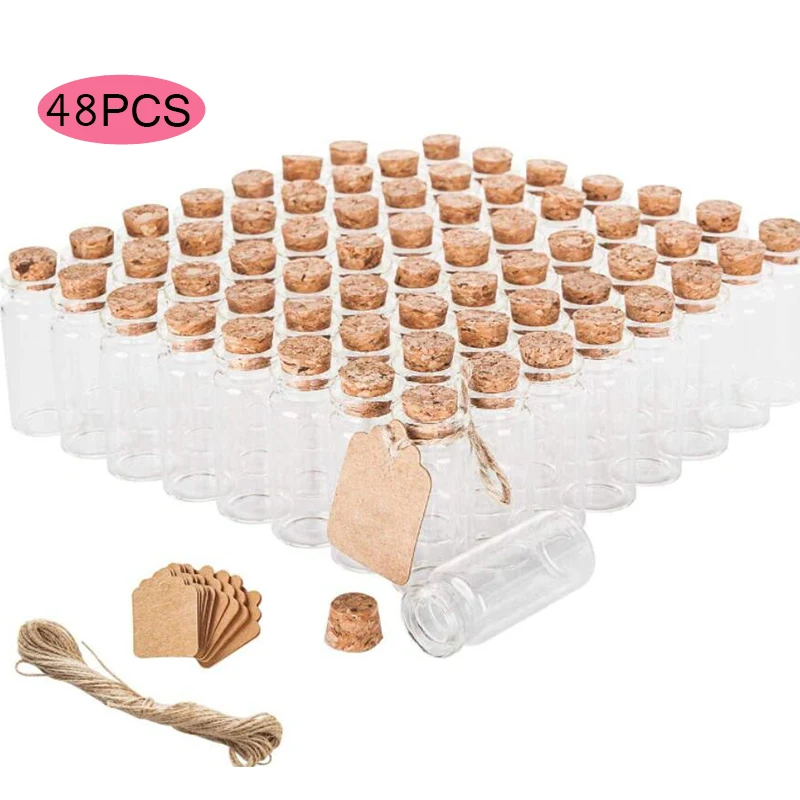 48PC/SET 25ml Mini Glass Bottle Cork Clear Wish Bottle Hanging Wedding Centerpiece Favors Glass Bottle Jar Wedding Decor