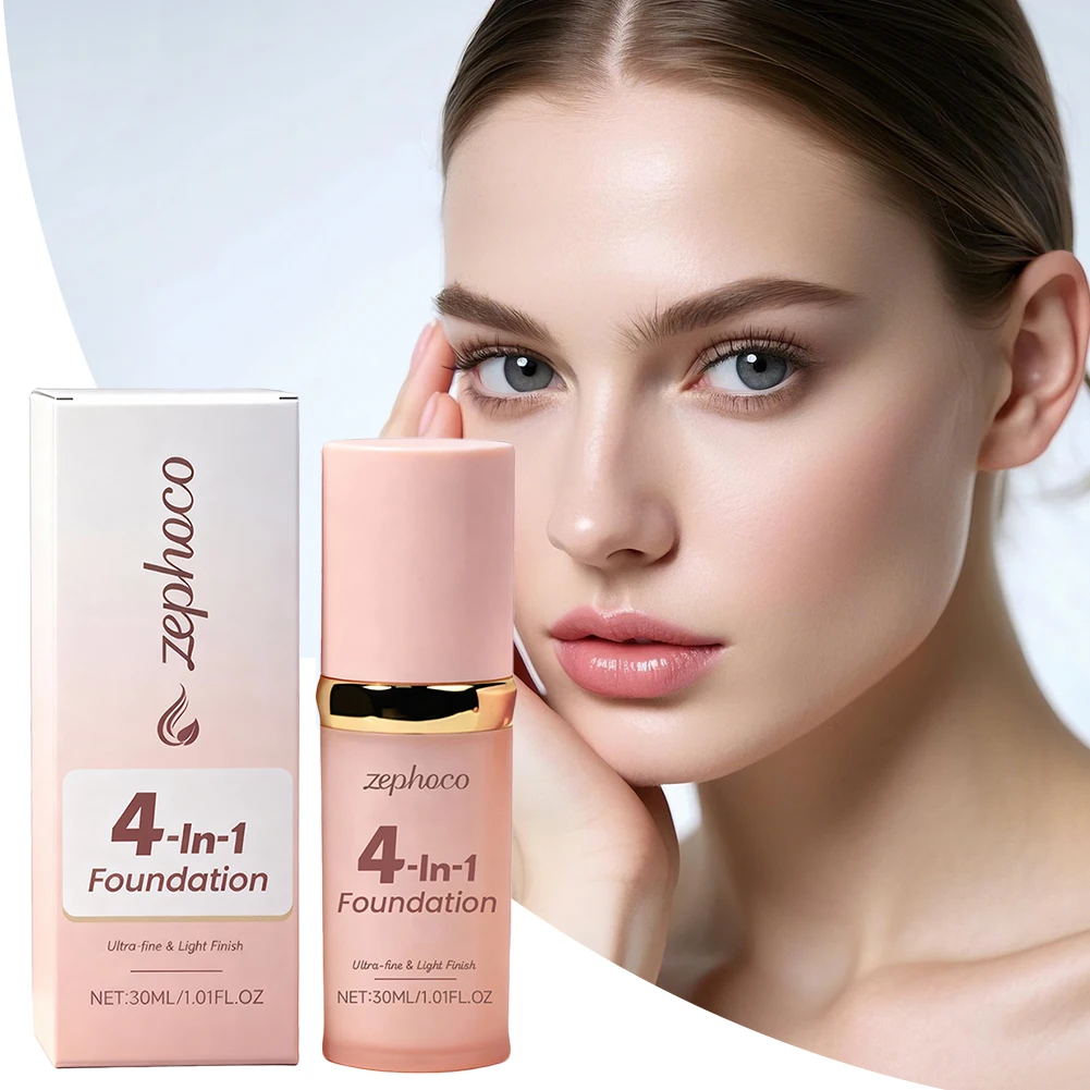 4 In 1 Liquid-Foundation Hydrating & Lightweight Texture Ultra-Fine Light Finish Full Coverage Concealer Makeup Base 30ml