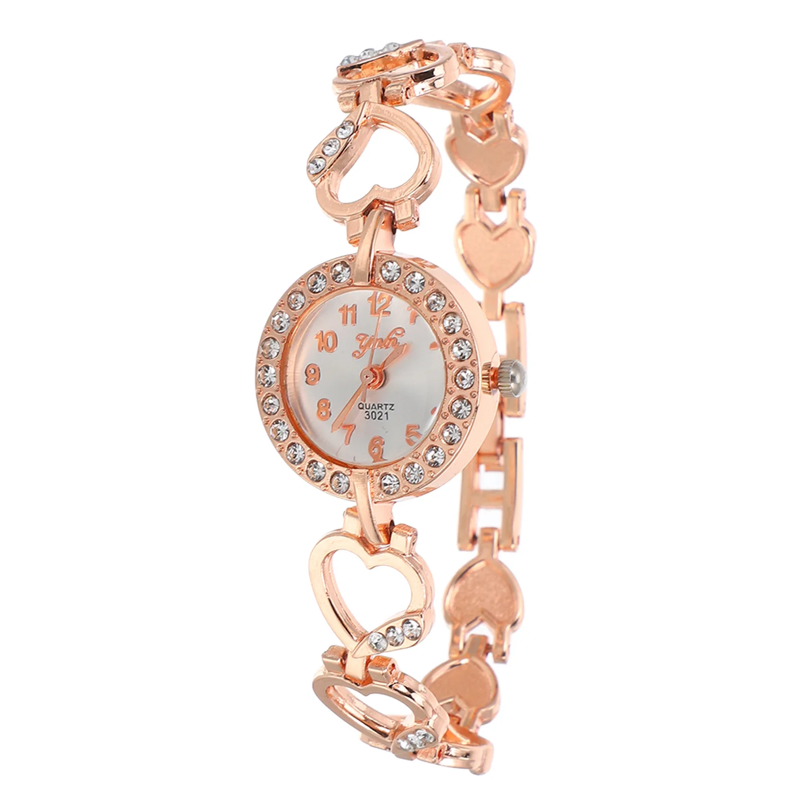 

Pink Gold Full Diamond Heart Quartz Watch Women Fashion Rhinestone Wrist Decoration Chic Design Perfect Birthday Gift