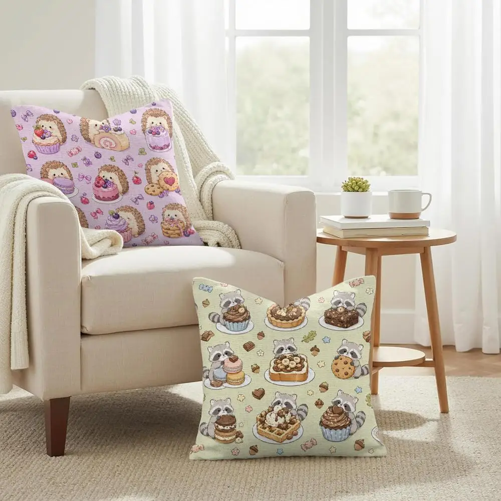 Kawaii Animal Dessert Cushion Cover Summer Coolness Linen Organic Fabric Sofa Pillow Case Double-Sided Printing Home Decor