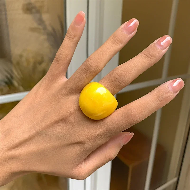 Classic Candy Color Acrylic Ring Exaggerated Geometric Rings Gothic Y2k Jewelry Wholesale Women\'s Fashion Accessories 반지