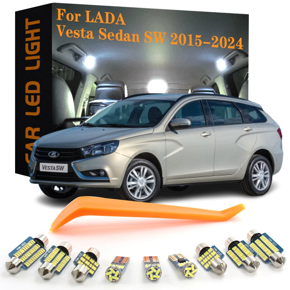 10pcs Canbus Car Accessories LED Interior Lights For Lada Vesta Sedan SW 2015-2024 No Error Auto Dome Trunk License Plate Lamps