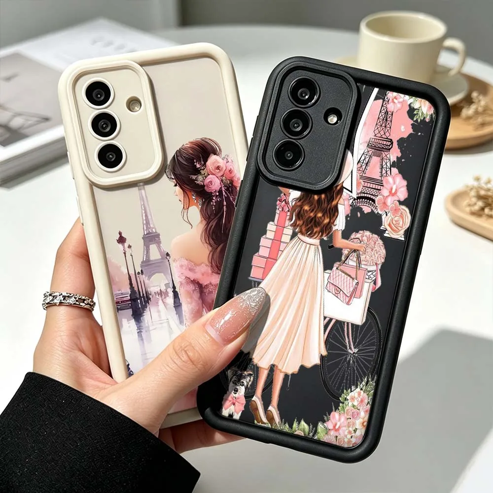 Fashion Pink Girl Flower For Samsung Galaxy A73 A57 A56 A55 A54 A53 A52s A37 A36 A35 A33 A17 A16 A07 A06 A05 Phone Case