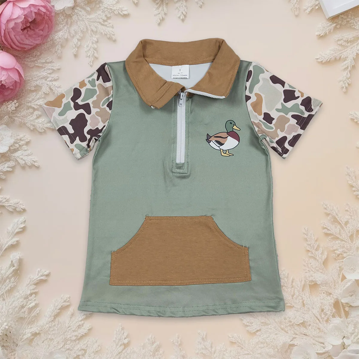 

Baby Boy Short Sleeve Southern Camo Ducks Zipper Pockets Summer Tee Infant Toddler Kids Shirts Tops Children Clothes Wholesale