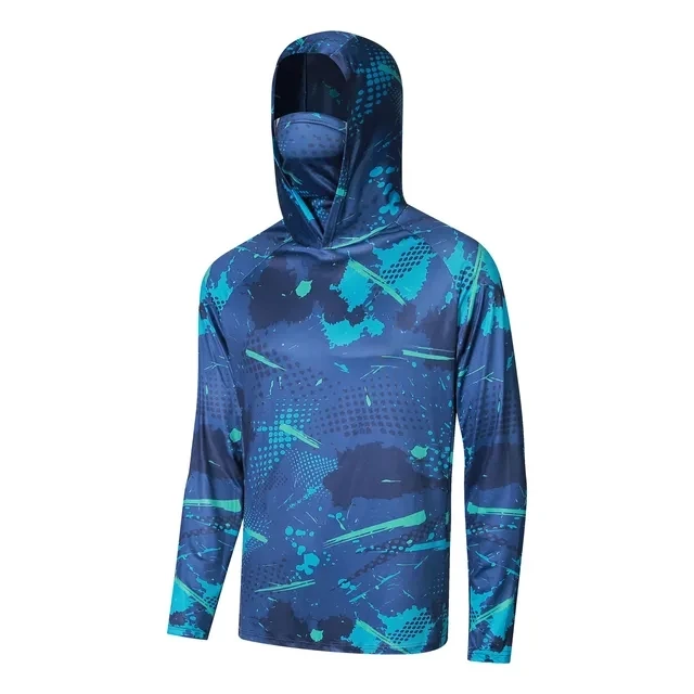 マスク付きフード付き長袖日焼け止めフィッシングシャツ、冷却生地の軽量トップス