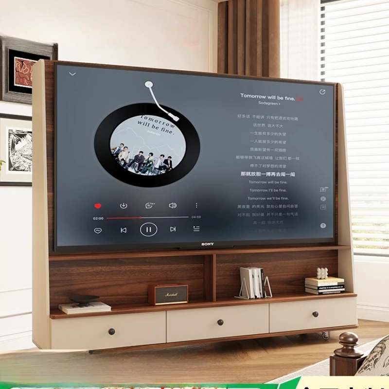 

solid wood TV cabinet living room household small apartment storage drawer mobile universal