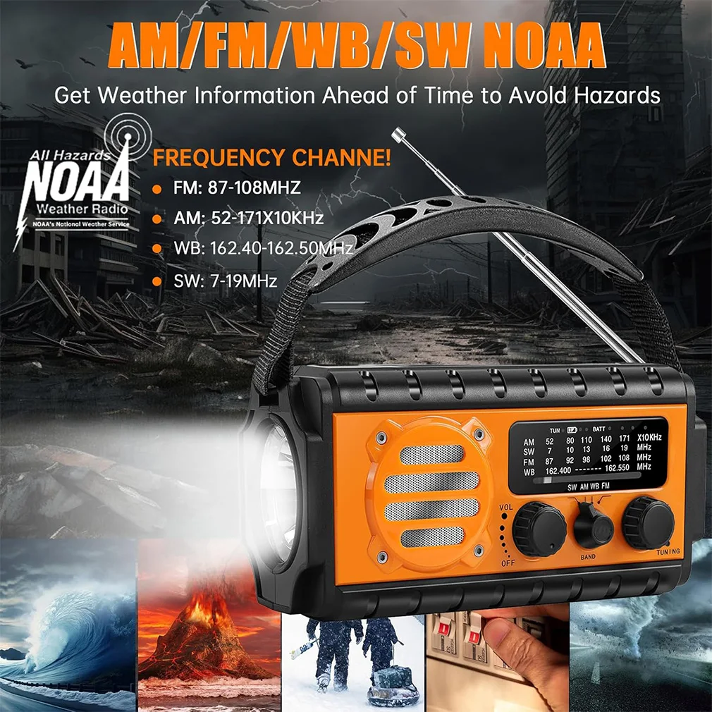 20000mAh FM AM/WB/NOAA Weather Radio Emergency Radio USB Rechargeable Solar Hand Crank Radio Flashlight SOS Alarm Power Bank