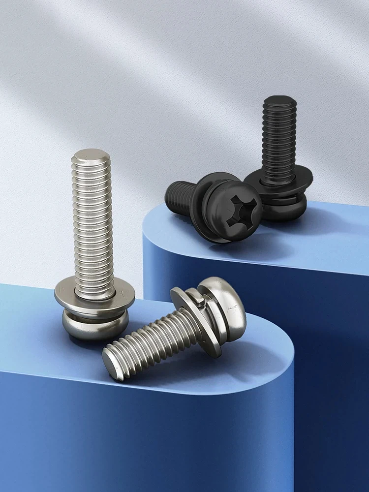 M2 m2.5 m3 m4 m5 m6 preto zinco/niquelado cabeça redonda phillips pan cabeça parafusos com arruelas planas mola arruelas montagem parafusos