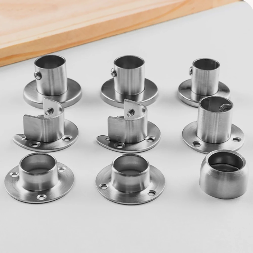 19-50MM Stainless Steel Flange Bracket Wardrobe Hanger Rod Fixing Accessories Buckle Seat Crossbar Hook Flange Clothes Holder