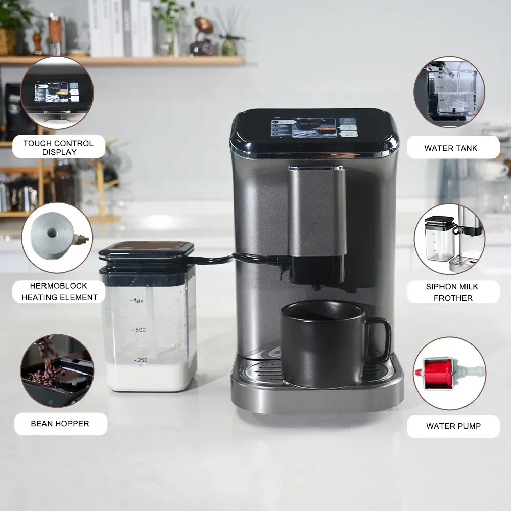 ETG-911TDS Series Commercial Fully Automatic Intelligent Coffee Machine, Espresso Cappuccino Latte Machine with Milk Can